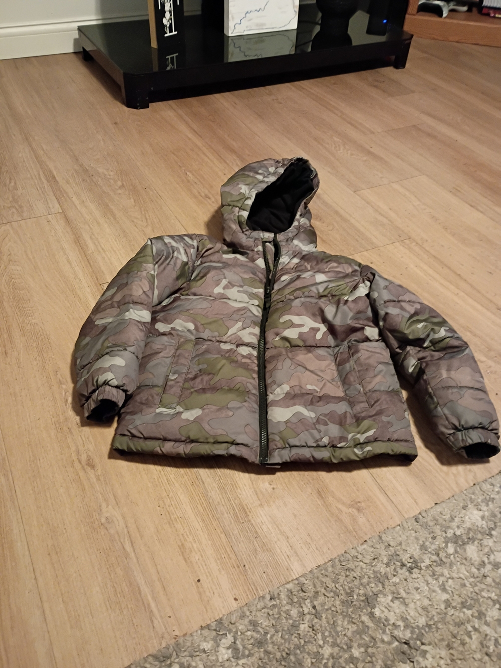 Swiss Tech Kids Camouflage Puffer Jacket with Hood - Green/Gray